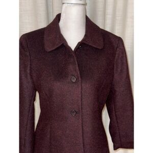 Jones New York Women 4 Black/Burgundy Metalic Tweed Blazer Jacket Career Holiday